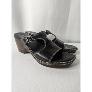 SESTO MEUCCI Soft Leather Wedge Sandal Black Sz 8 Made in ITALY Classic Slip-On